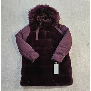 Via Spiga Burgundy Faux Fur Parka Size Small